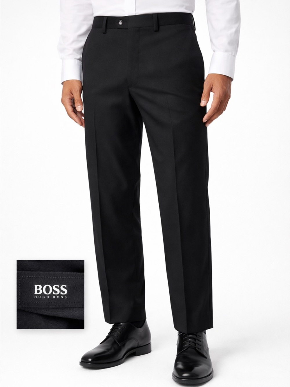 Hugo Boss Dress Pants Mens 34R Black Tailored Wool Trousers 26 Inseam